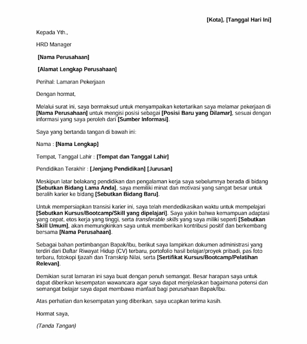 Contoh Surat Lamaran Kerja Career Switch - DOKU.Promo