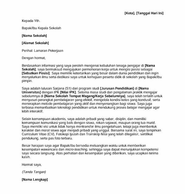 Contoh Surat Lamaran Kerja Guru - DOKU.Promo