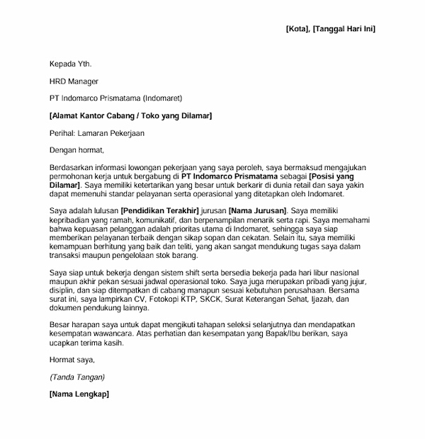 Contoh Surat Lamaran Kerja Indomaret - DOKU.Promo