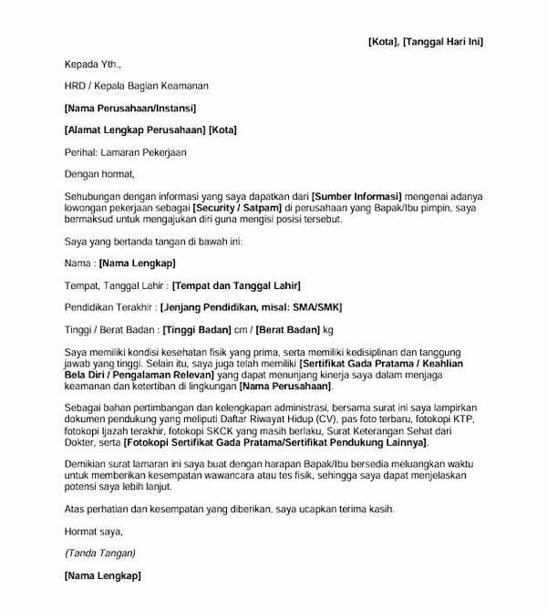 Contoh Surat Lamaran Kerja Security - DOKU.Promo