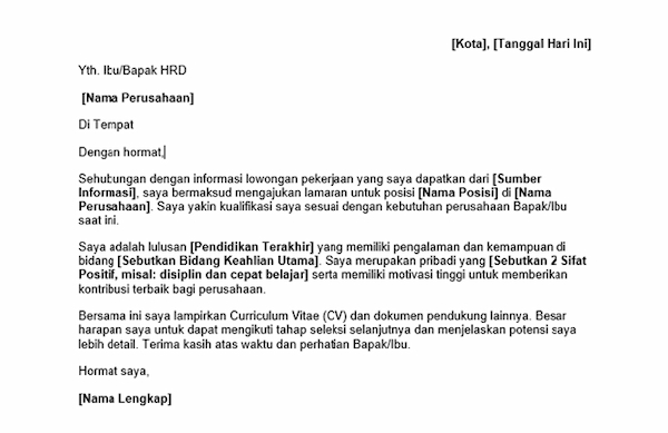 Contoh Surat Lamaran Kerja Singkat - DOKU.Promo