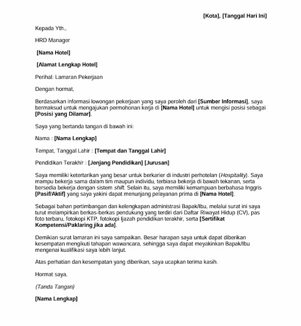 Contoh Surat Lamaran Kerja di Hotel - DOKU.Promo
