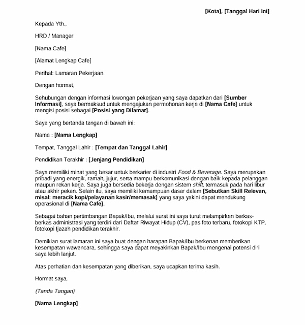 Contoh Surat Lamaran Kerja di Kafe - DOKU.Promo