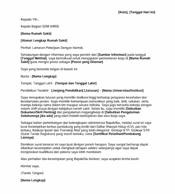 Contoh Surat Lamaran Kerja di Rumah Sakit - DOKU.Promo