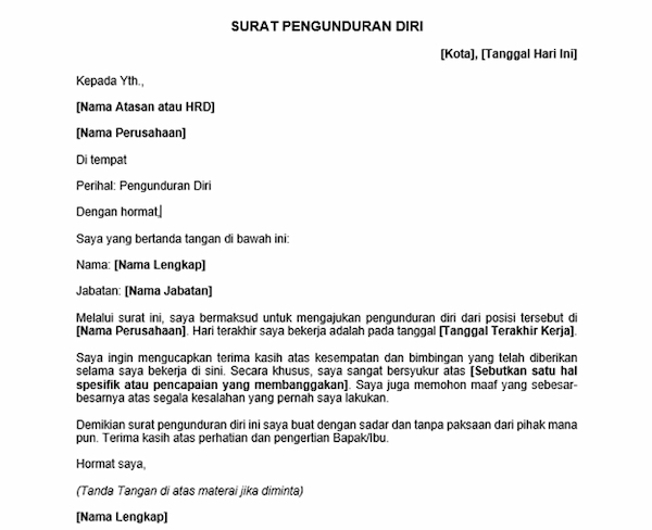 Contoh Surat Resign Kerja Tulis - DOKU.Promo