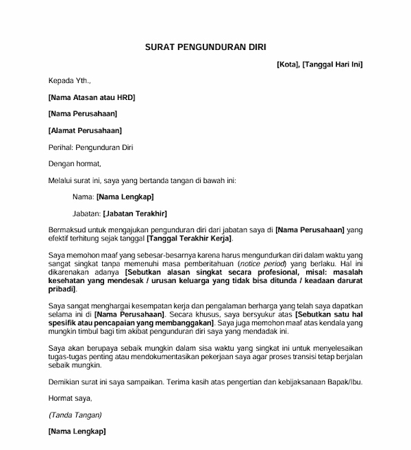 Contoh Surat Resign Mendadak - DOKU.Promo