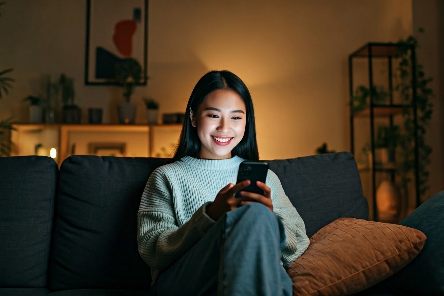 Seorang perempuan sedang mencari promo tiket bioskop - DOKU.Promo